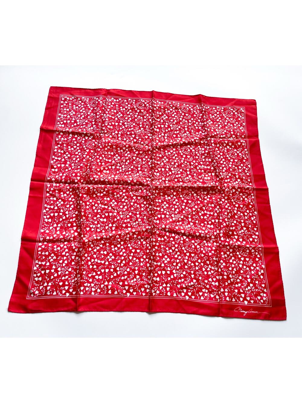 Vintage 1976 Hallmark 'Mary Ann' Red and White Hearts Square Scarf
